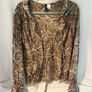 H&M Brown Snakeskin Ruffle Blouse